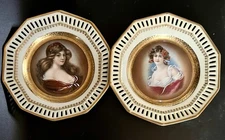 Set 2 Schumann Bavaria Elegant LADY  BUST PORTRAIT Plates Reticulated Edges