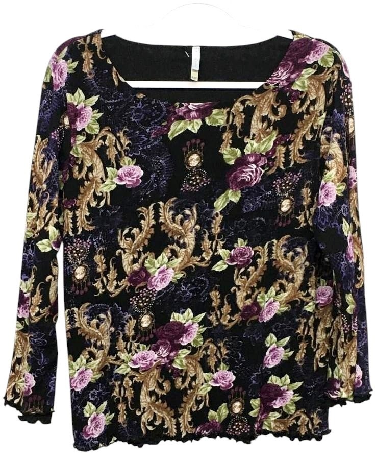 White Stag Women's Baroque Black XL Floral Print Long Sleeve Top