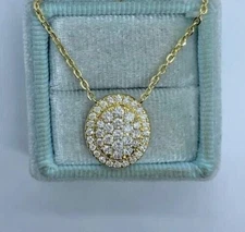 2Ct Lab Created Diamond Round Oval Shape Pendant 14K Yellow Gold Plated 18'Chain