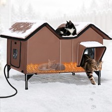 Large Heated Cat House for Outside, Outdoor Heated Cat House Weatherproof