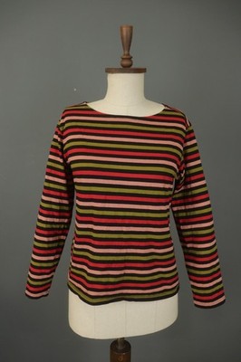 Sezane Multi Striped Casual Long Sleeve Boat Neck Pullover Blouse Top Size XS
