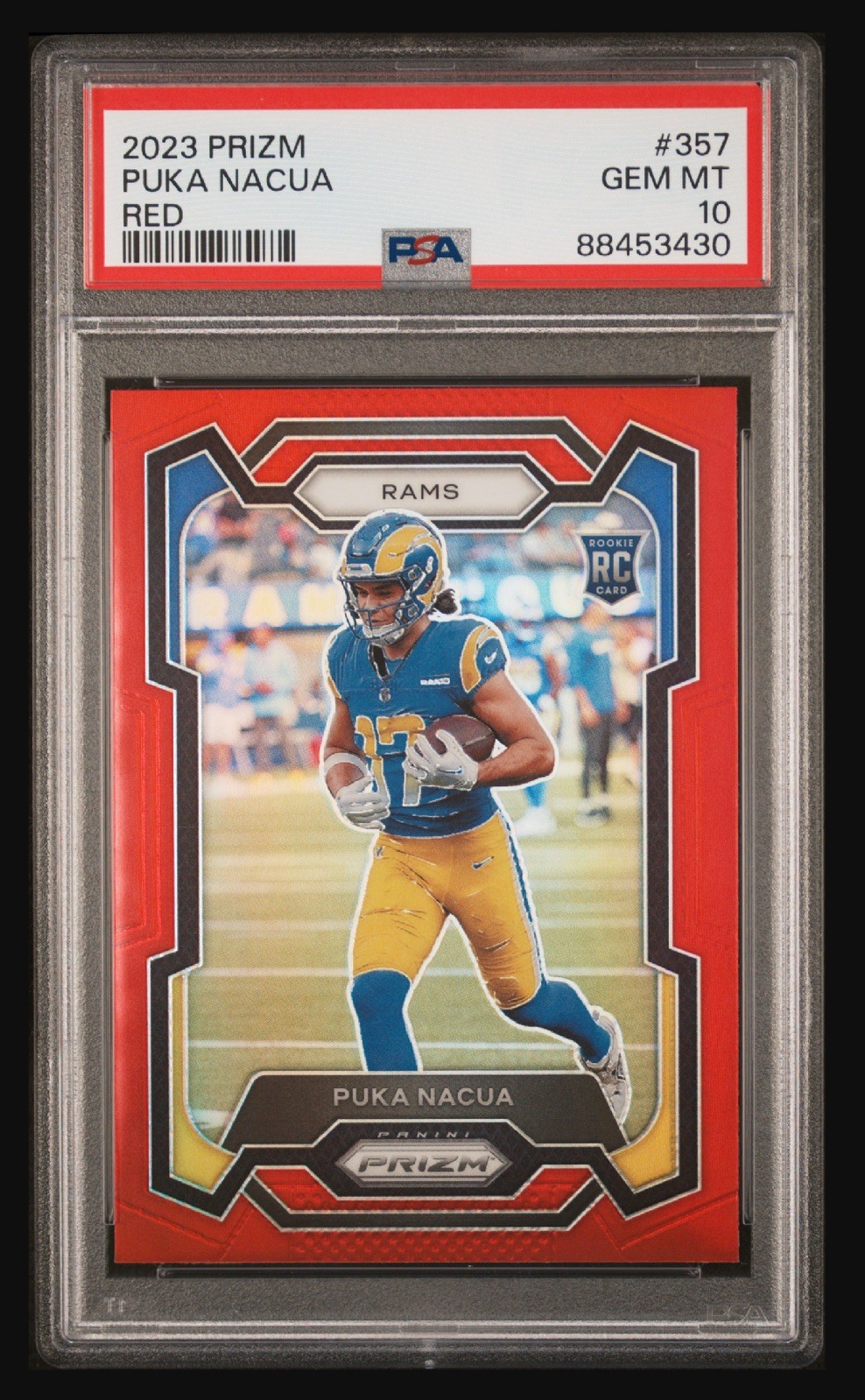 2023 Panini Prizm Puka Nacua #357 Retail Red Prizm Rookie RC SSP Rams PSA 10