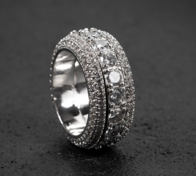 Hip Hop Elegant Men's White Gold Plated Iced Cz Pointer Pinky Eternity Ring