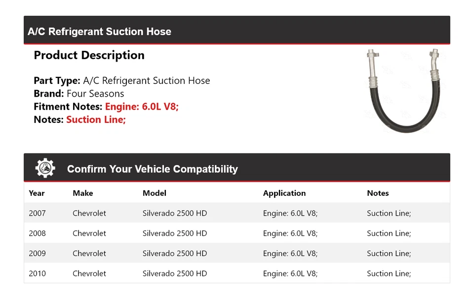 Шланг всасывания хладагента для 2007-2010 Chevrolet Silverado 2500 HD A/C 4 сезона - Изображение 2 из 4