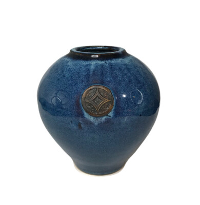 Vintage Blue Glazed Ceramic Pottery Vase