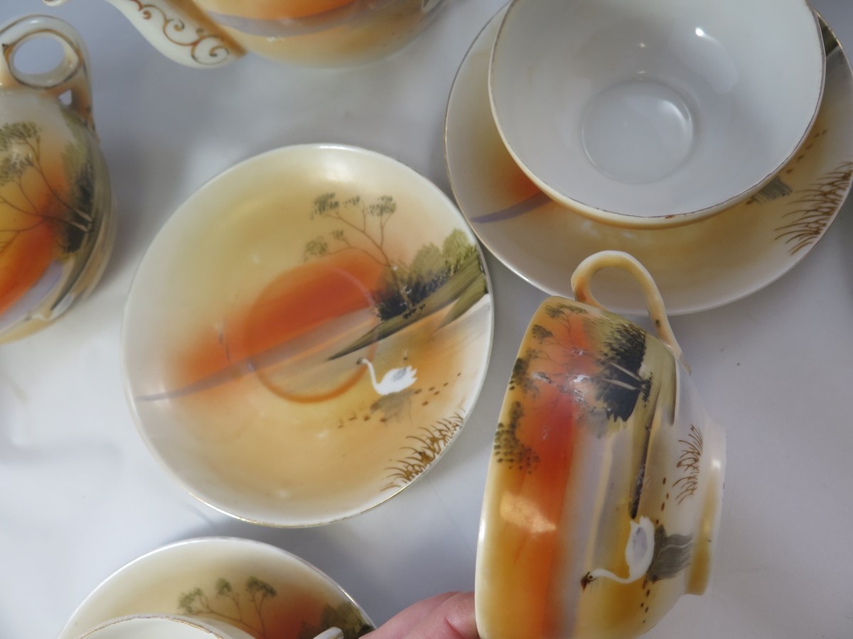 ANTIQUE HAND PAINTED 40'S PORCELAIN TEA SET - JAPAN - NIPPON