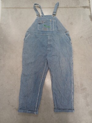 VTG KEY IMPERIAL Railroad Pin Striped Denim Blue Jean BIB OVERALLS