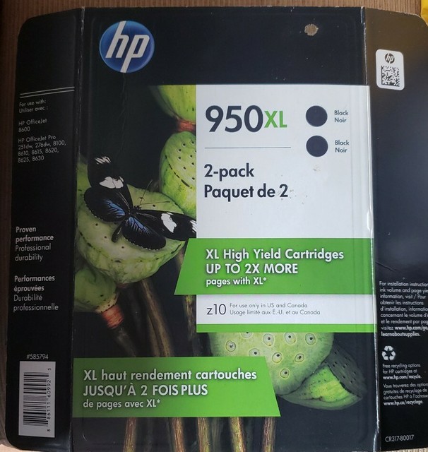 HP 950XL Ink Cartridges for HP Officejet Pro 8100e Printers - Black - Pack of 2 for sale online 
