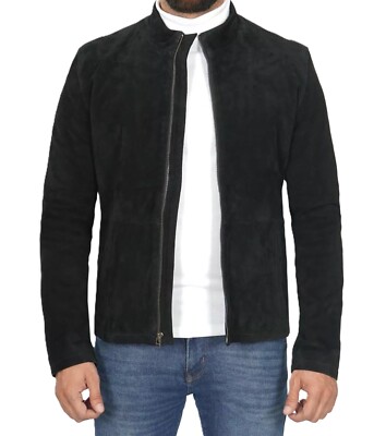 Men's 100% Real Suede Leather Black Jacket Classic Casual Jacket Soft Suede Coat