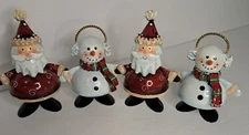 Set of 4 Folk Art Santa Decor Free-Standing Metal Figures 4 3/4 inch Snowman