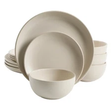 Gibson Home Rockaway 12-Piece Stoneware Dinnerware Set - Cream