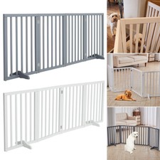 4/3 Panels Wooden Foldable Dog Gate with Support Feet for House Doorway Stairs