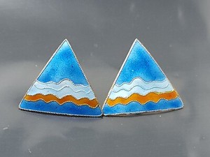 Boucles D'oreilles Vintage Norvégiennes En Argent Sterling - Style Art Déco Avec émail
