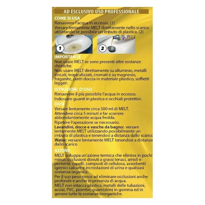 Sgorgante professionale disgorgante stura lavandini scarichi acido forte MELT750 - Immagine 4 di 4