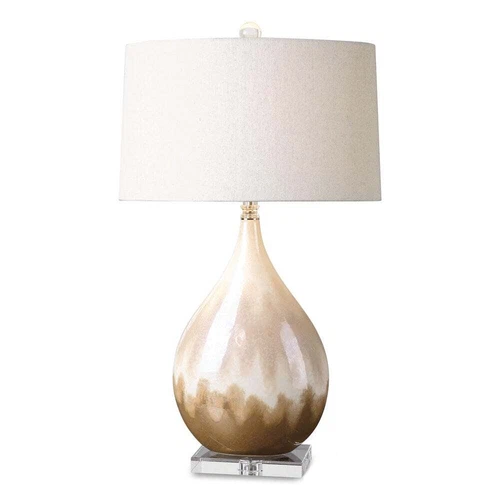 TWO MODERN FLAVIAN 30" METALLIC RUST BEIGE GLAZE TABLE LAMPS CRYSTAL BASE 26171 - Picture 2 of 5