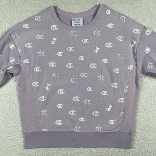Champion Sweatshirt Womens Large Purple AOP Reverse Weave Pullover Ladies Top - 第 6/16 張圖片