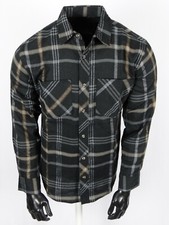 Mens Flannel Plaid Shirt Black Brown Western Button Chest Pockets Long Sleeve