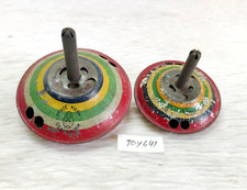Vintage Round Big Spinning Top Tin Toy Trademark Japan Kids Props 2Pcs TOY641