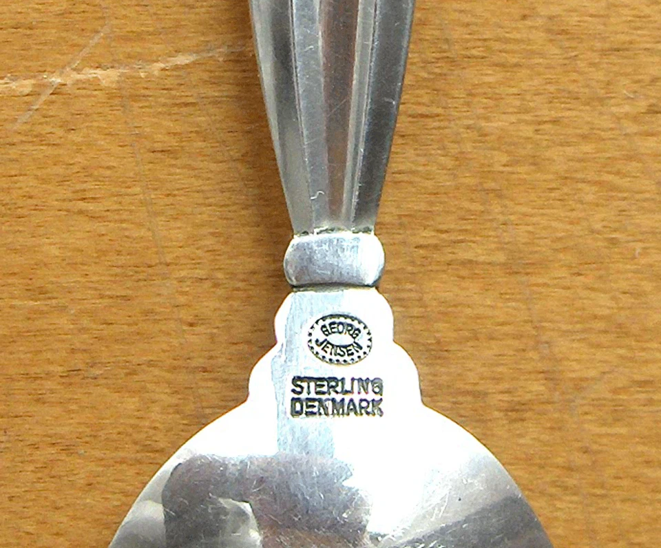 Pala/cucharada de azúcar Georg Jensen bellota plata esterlina~Hecha en Dinamarca~muy limpia Foto 3 de 4