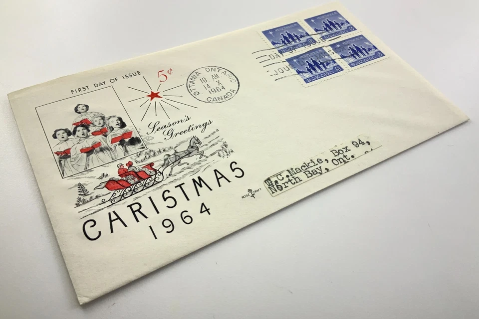 Navidad 1964 Saludos Temporada FDC Primer Día de Emisión Noel EE129 Foto 3 de 4