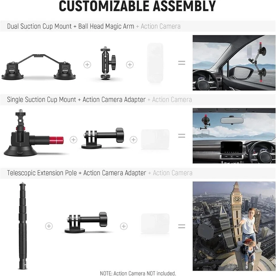 Triple Suction Cup Car Mount Kit with 2In1 Extension Pole/Selfie Stick, Quick Re - Image 4 of 4