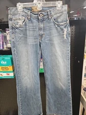 BKE Buckle Bootcut Jeans Men's 32x25 Short Blue Premium Stretch Denim Distressed