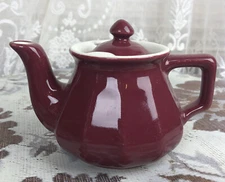 Vintage Hall China Restaurant Ware Bellevue Burgundy Maroon Small Teapot w Lid