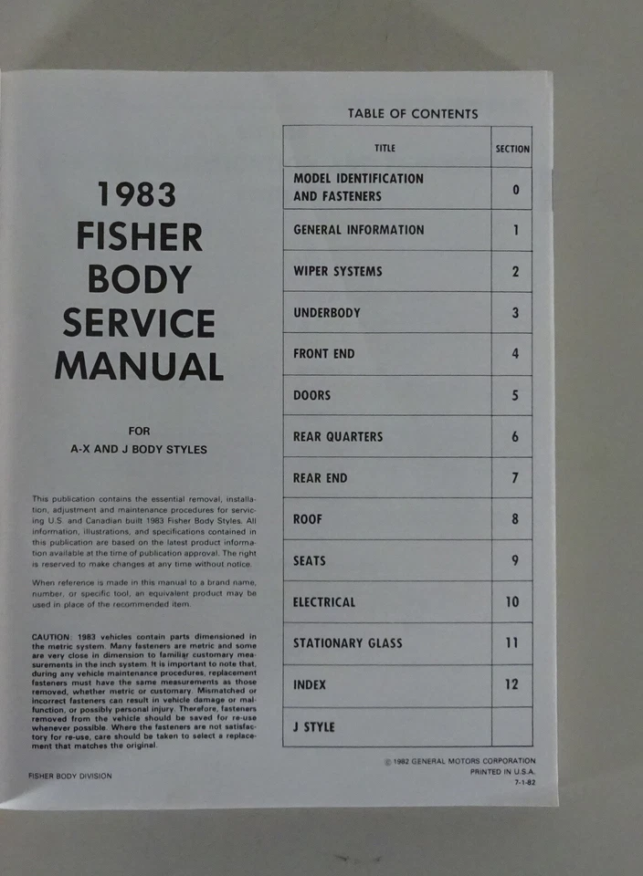Officina Manuale Fisher Corpo Chevrolet/Pontiac/Oldsmobile/ Buick From 1983 - Immagine 2 di 4
