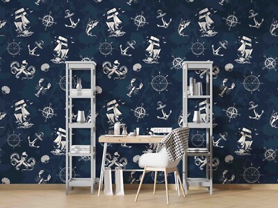 3D Octopus Sailboat Anchor Pattern Wall Murals Wallpaper Murals Wall Sticker 31
