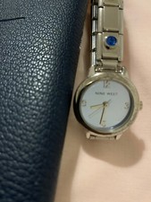 Women's NINE WEST 9W 1431 Silver Tone Cabochon Petite Bracelet Watch