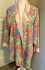 Vtg VICTORIAS SECRET M Pink ROSE Floral SLEEP Night SHIRT GOWN PJ Robe Satin