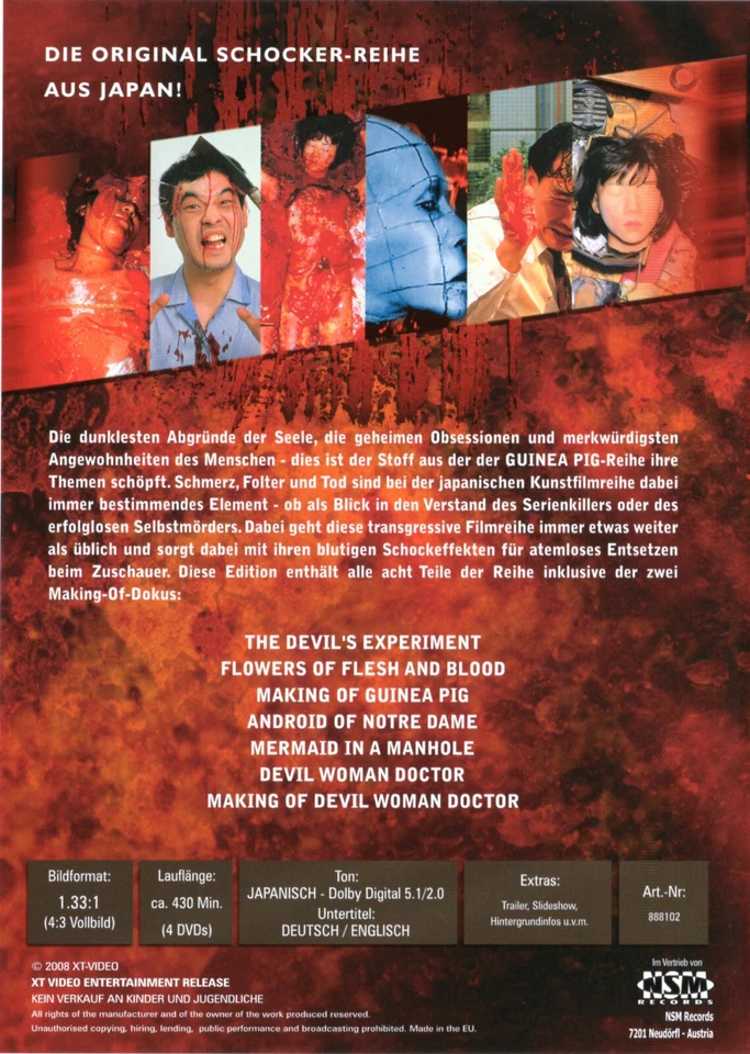 Guinea Pig , Part 1-6 , + 2 making offs , 4 DVDs , uncut , NEW , Gini Piggu - Image 2 of 2