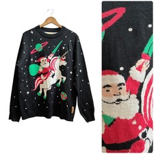 Tipsy Elves Men  s Santa Unicorn Ugly Christmas Crew Neck Sweater Size Large