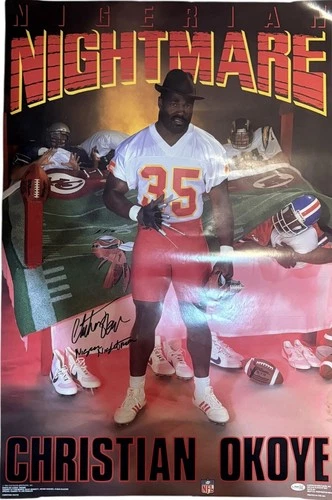 Kansas City Chiefs Christian Okoye Signed 24x36 Poster JSA Certified