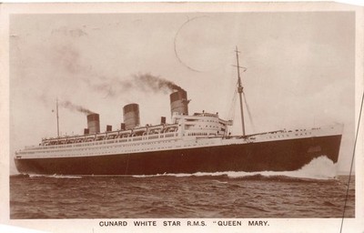 Cunard White Star R.M.S. Queen Mary Passagier Kreuzfahrtschiff Postkarte um 1947 RP