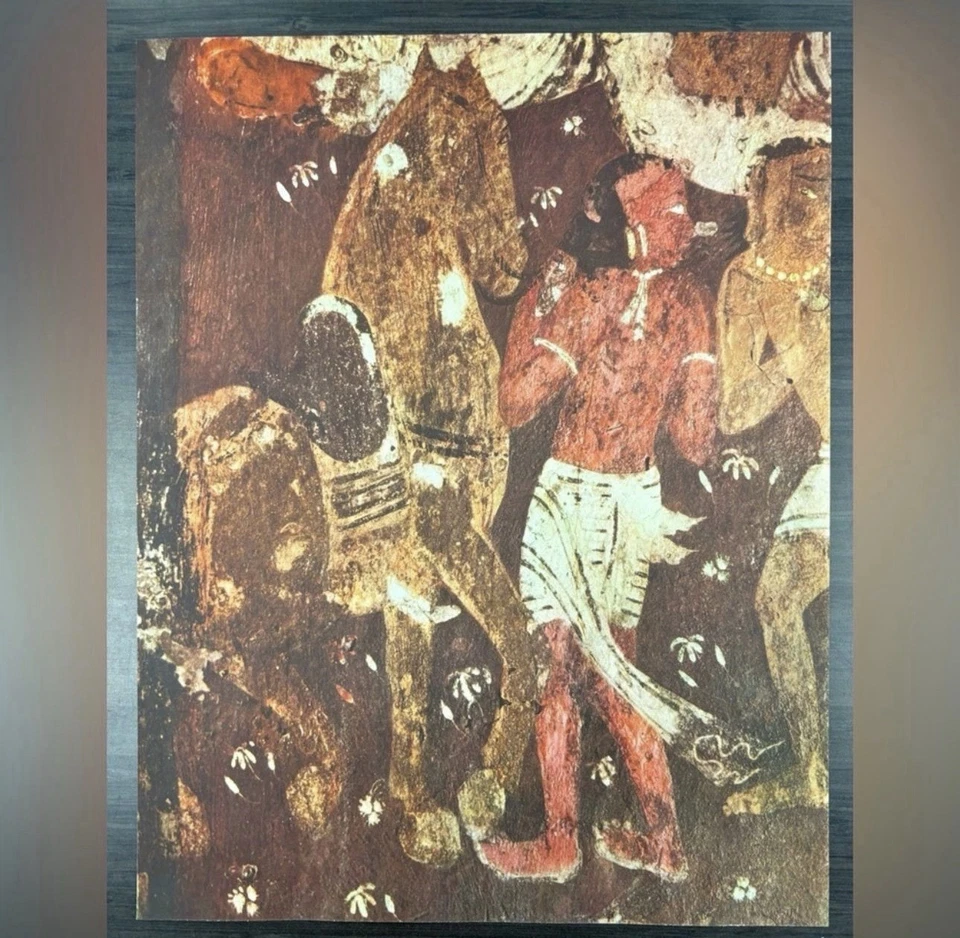 Homem Cavalo Original Antigo Vintage Fine Art ÍNDIA Impressão Pôster Ajanta Cavernas Parede - Imagem 2 de 4