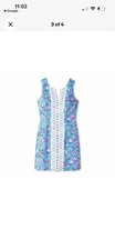 Lilly Pulitzer Target My Fans Print Mini Shift Dress 4 Small Blue Pink Sleveless