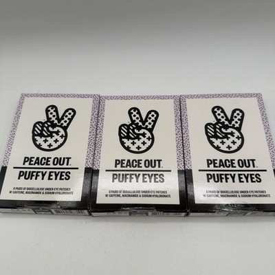 3- PEACE OUT Puffy Eyes 6pr Biocellulose Dark Circle Under-Eye Patches NIB NEW