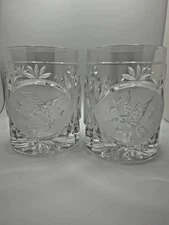 Unique MCM Crystal Hummingbird Double Old Fashion DOF Rocks Cocktail Glasses HTF
