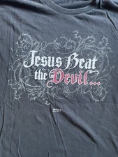 Vintage “Jesus Beat The Devil With A Big Ugly Stick” Religious T Shirt Size XL