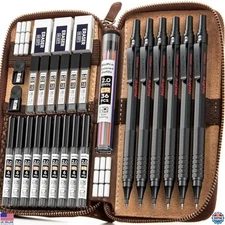 30PCS Metal Mechanical Pencil Set in Leather Case, 0.5-2mm, Sketching & Drawing
