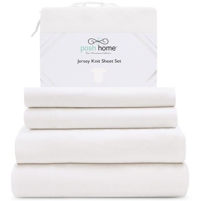 Posh Home Jersey Knit Sheet Set   4-Piece Jersey Bed Sheets   T-Shirt Breathable