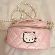 Borsa trapuntata Hello Kitty rosa catena di perle borsa personaggio nuova