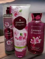 3x Bath  Body Works Cherry Blossom Fragrance Mist Body Spray Cream  Wash Gel
