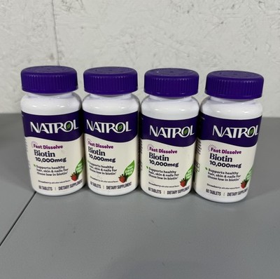 Natrol Biotin 10,000 mcg Fast Dissolve 60 Tablets 4 Bottles Sealed 3/31/28
