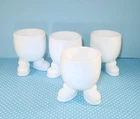 4 Vintage Footed Egg Cups Depression Milk Glass Walking Feet White Cute