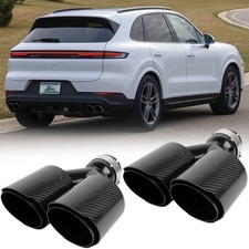 Pair 3 Carbon Fiber Exhaust Muffler Tip Dual Quad Slant Cut For Porsche Cayenne
