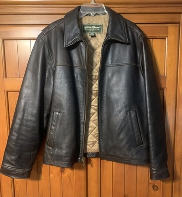 ジャケット・アウター 80s eddie bauer quilt liner wool bomber Vintage Leather Eddie Bauer Bomber Jacket Large Brown Quilt Lined