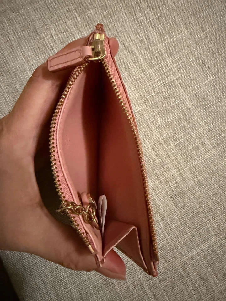 AUTÉNTICO MCM Aren Visetos Estuche para Tarjetas Cartera Monedero Cadena con Mosquetón Clip Rosa Foto 2 de 4