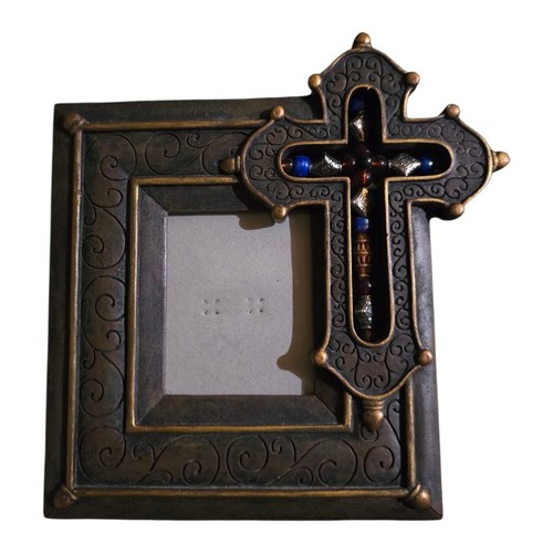 Cross Photo Frame Faith Collection Beaded Cross Resin Christianity ...